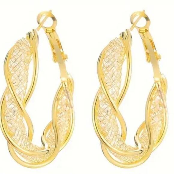 Gold Wrapped Sparkling Hoop Earrings - Picture 2 of 2